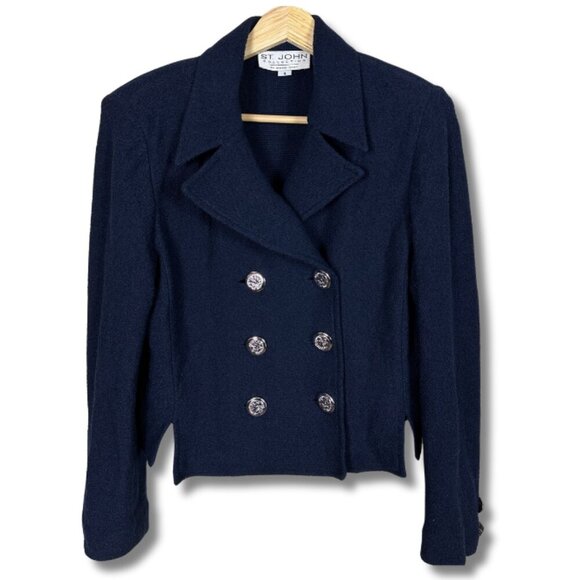 St. John Collection Jackets & Blazers - St. John Double Breasted Short Jacket Santana Knit Nautical Navy Blue Size 4